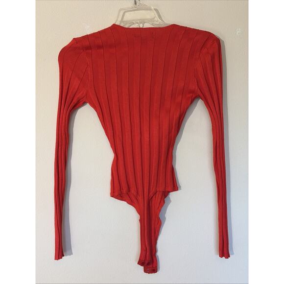 MISSGUIDED Red Square Neck Extreme Ribbed Long Sleeve Bodysuit Womens 4 NEW NWT - Picture 6 of 7